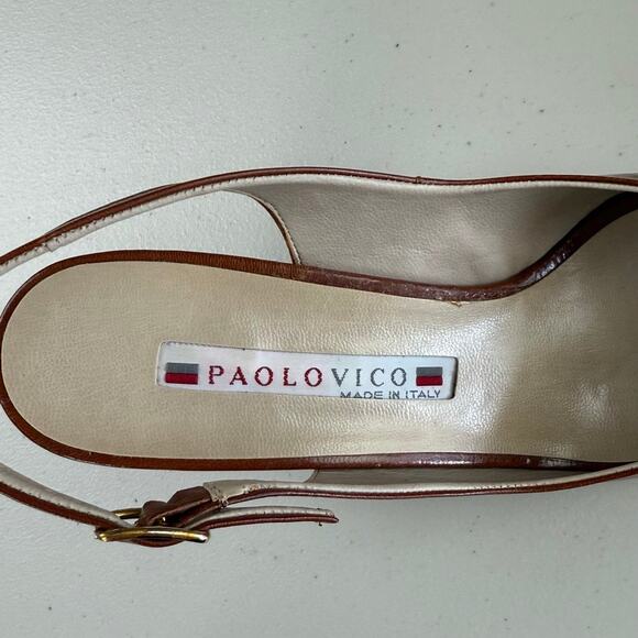 VTG Paolo Vico Made in Italy Leather Peep Toe Sling Back Heeled Shoe Sz 9 - Picture 6 of 7